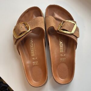 Birkenstock Tan Sandals with Gold Buckle